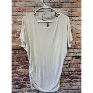 Made by Johnny Top Women’s White Small Knit Stretch Short Sleeve Ruched Sides